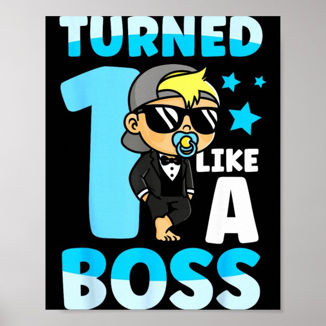 Póster Baby 1st Birthday Boy Girl 1 Year Like A Boss Kids (Frente)