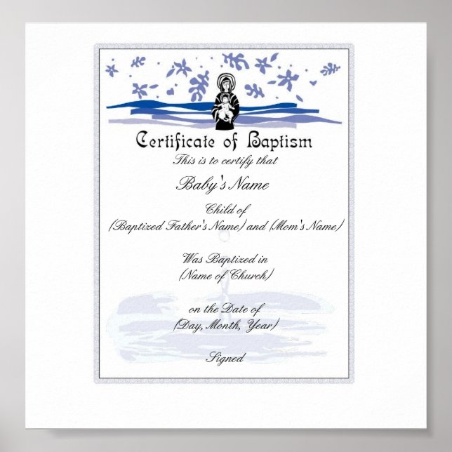 Póster Baby Baptism Certificate -Boy (Frente)