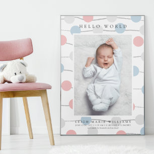 Póster BABY BIRTH Hello Pastel Polka Dots