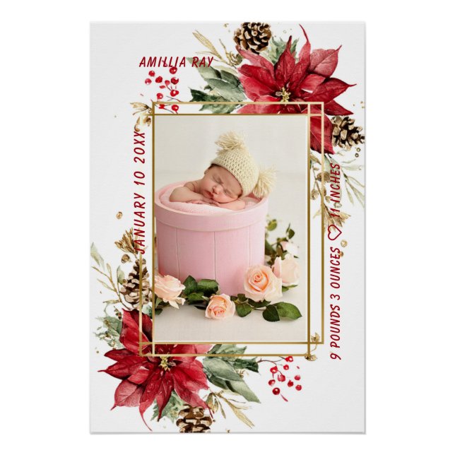 Póster Baby Birth Stats Photo Newborn Keepsake Nursery (Anverso)
