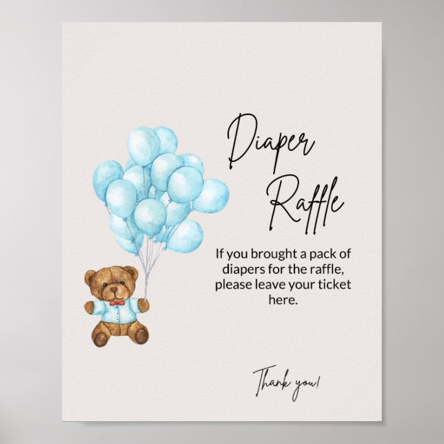 Póster Baby Blue Bear Baby Shower Diaper Raffle (Frente)