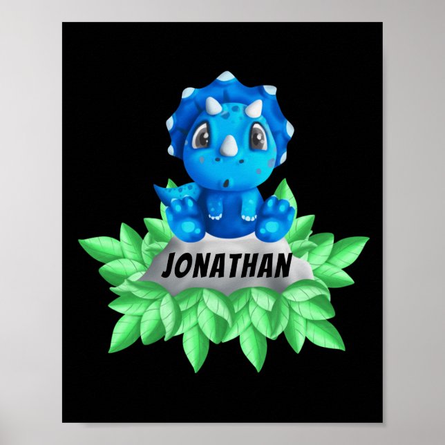 Póster Baby Blue Triceratops Dinosaur Black Poster (Frente)