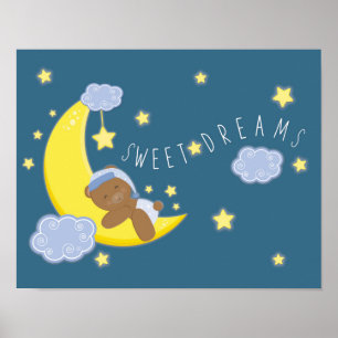 Póster Baby Boy Bear Moon Celestial Stars Nursery Print