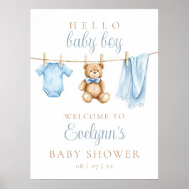 Póster Baby Boy Clothesline Baby Shower Welcome Sign