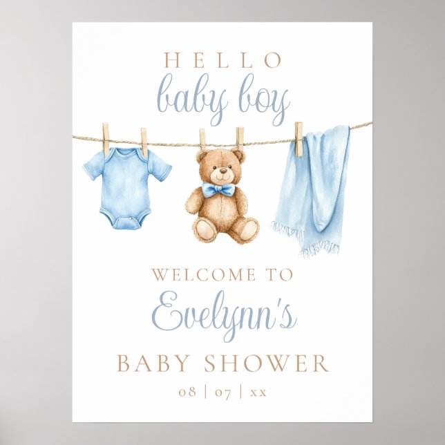 Póster Baby Boy Clothesline Baby Shower Welcome Sign (Frente)
