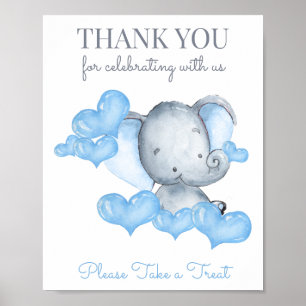 Póster Baby Boy Elephant Baby Shower Favor Table Sign