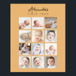 Póster Baby Boy Monthly Photo Poster First Year Orange<br><div class="desc">Baby Boy Monthly Photo Poster First Year Orange

Minimal clean design month by month review of baby's first year</div>