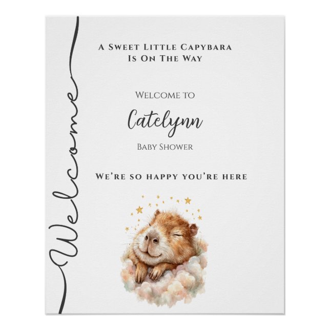 Póster Baby Boy Shower Welcome Sign • Capybara Theme (Anverso)