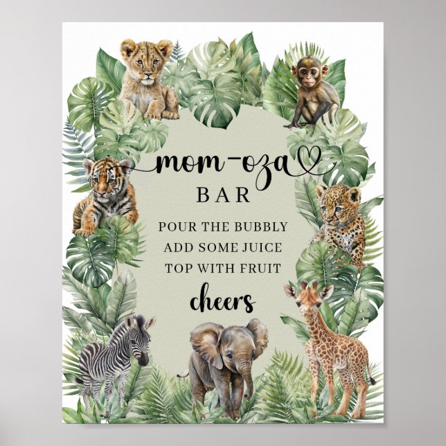 Póster Baby Boy Tropical Jungle Safari Rótulo bar Mom-osa (Frente)