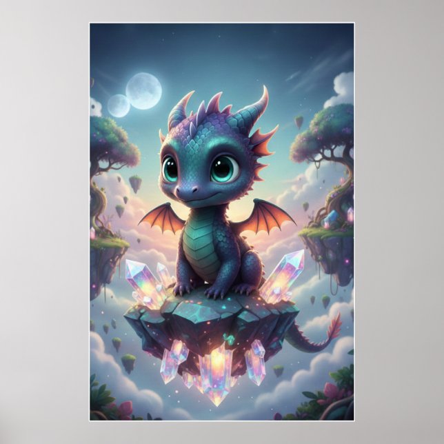 Póster Baby Crystal Dragon | Cute Fantasy Art Poster (Frente)