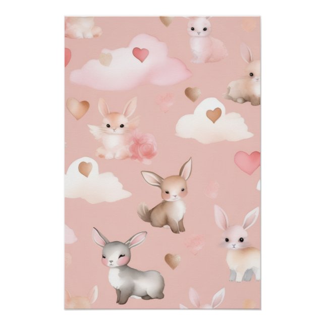 Póster Baby Cupid Animals Nursery Art Print – Watercolor (Anverso)