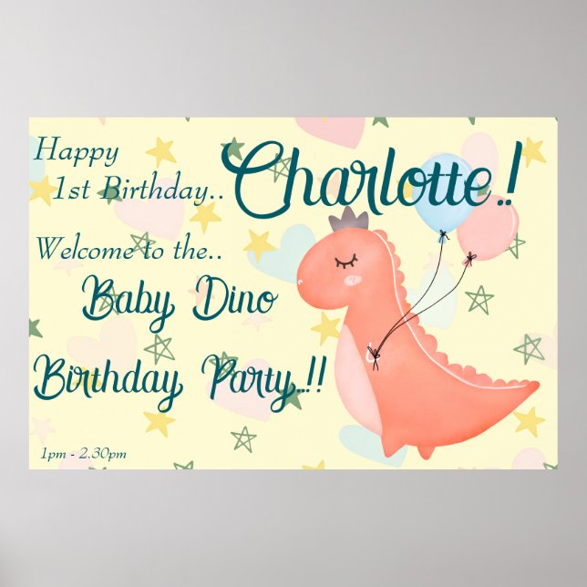 Póster Baby Dino Birthday (Frente)