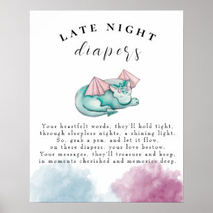Póster Baby Dragon Baby Shower Late Night Diapers Game