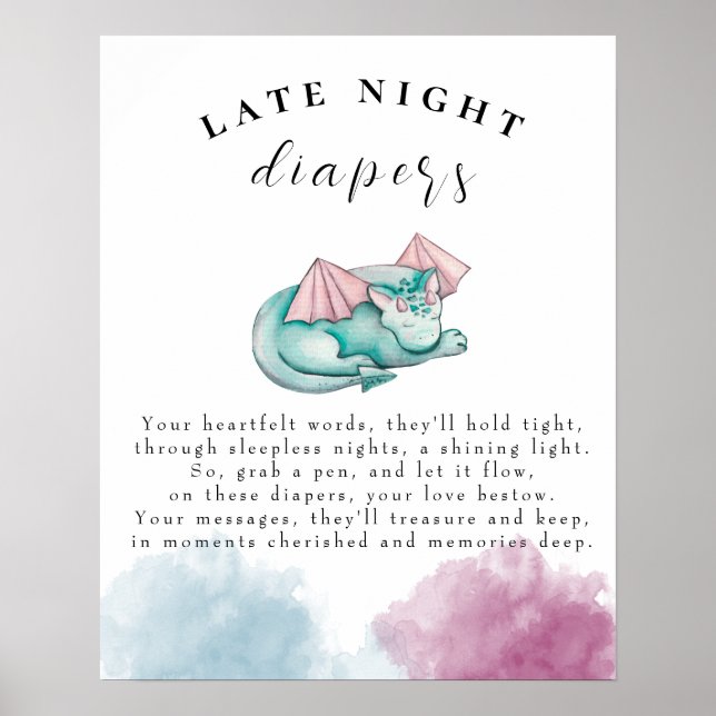 Póster Baby Dragon Baby Shower Late Night Diapers Game (Frente)
