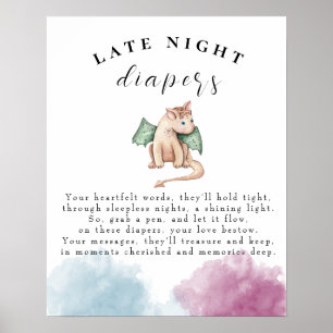 Póster Baby Dragon Baby Shower Late Night Diapers Game