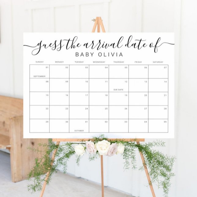 Póster Baby Due Date Calendar Sign Guess the BirthdayGame (Baby Due Date Calendar Sign Guess the BirthdayGame)