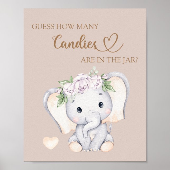 Póster Baby Elephant Baby Shower adivina cuántos (Frente)