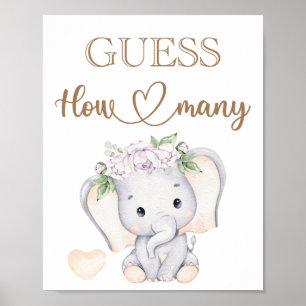 Póster Baby Elephant Baby Shower adivina cuántos