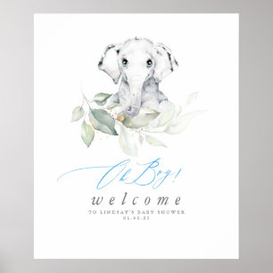 Póster Baby Elephant Baby Shower Oh Boy Welcome