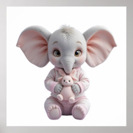 Póster Baby Elephant Holding Toy – Cute Nursery