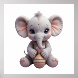 Póster Baby Elephant Holding Toy – Cute Nursery