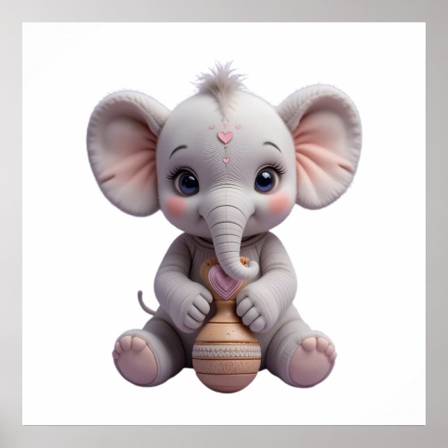 Póster Baby Elephant Holding Toy – Cute Nursery (Frente)