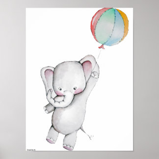 Póster Baby Elephant with Balloon Customizable Poster