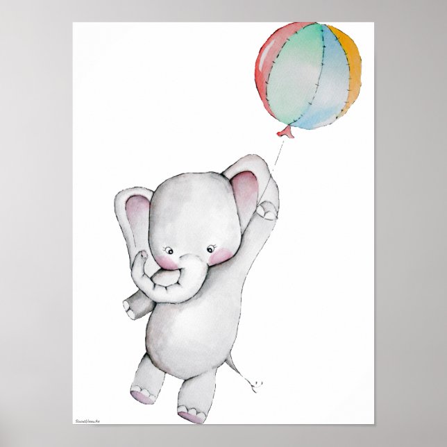 Póster Baby Elephant with Balloon Customizable Poster (Frente)