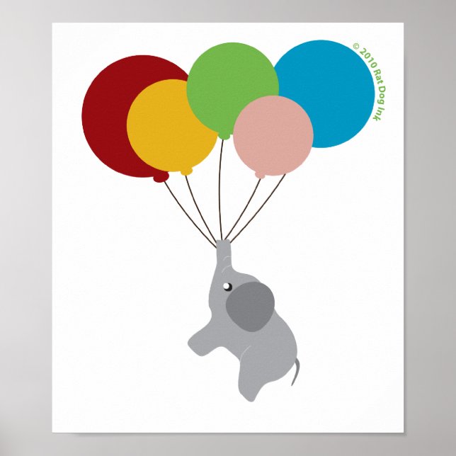 Póster Baby Elephant with Balloons Poster (Frente)