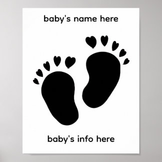 Póster baby feet print with heart toes poster