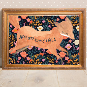 Póster Baby Fox Woodland Cottagecore Floral