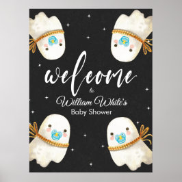 Póster Baby Ghost Halloween Fall Baby Shower Welcome Sign