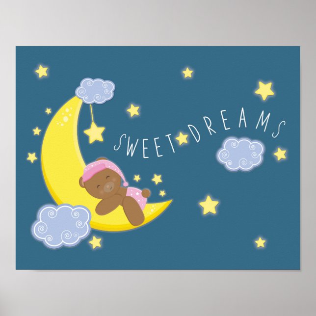 Póster Baby Girl Bear Moon Celestial Stars Nursery Print (Frente)