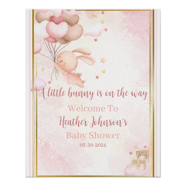 Póster Baby Girl Bunny Baby Shower (Anverso)