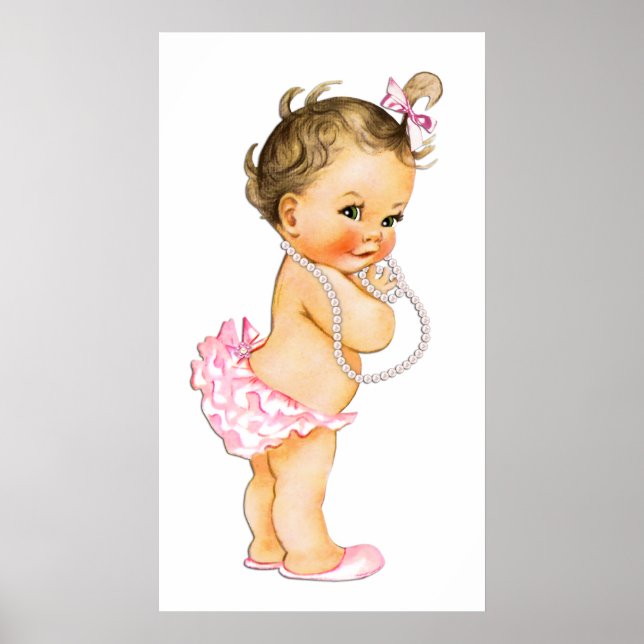 Póster Baby Girl Ruffle Pants Pearls Chica Baby Shower (Frente)