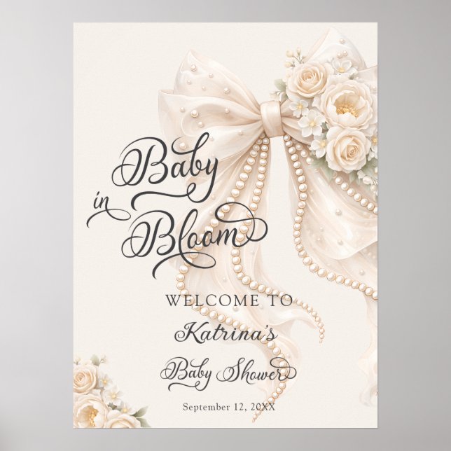 Póster Baby in Bloom Bow Floral Baby Shower Welcome (Frente)