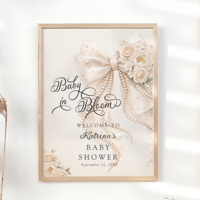 Póster Baby in Bloom Elegant Bow Baby Shower Welcome (Subido por el creador)