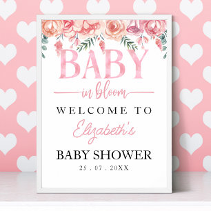 Póster Baby in Bloom Floral Baby Shower – Pink Roses