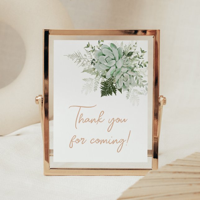 Póster Baby in Bloom Succulent Gracias por venir (Succulents Gender Neutral Baby Shower Thank you for Coming Sign)