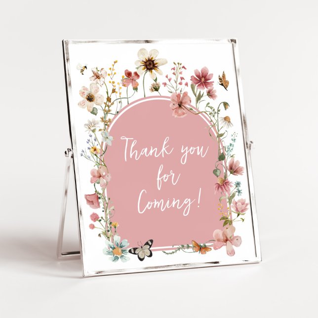 Póster Baby in Bloom Wildflower Gracias por venir (Muted Pink Spring Flowers Baby Shower Thank You for Coming Sign)