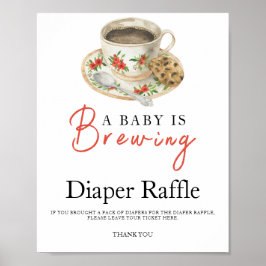 Póster Baby is brewing coffee baby shower diaper raffle 