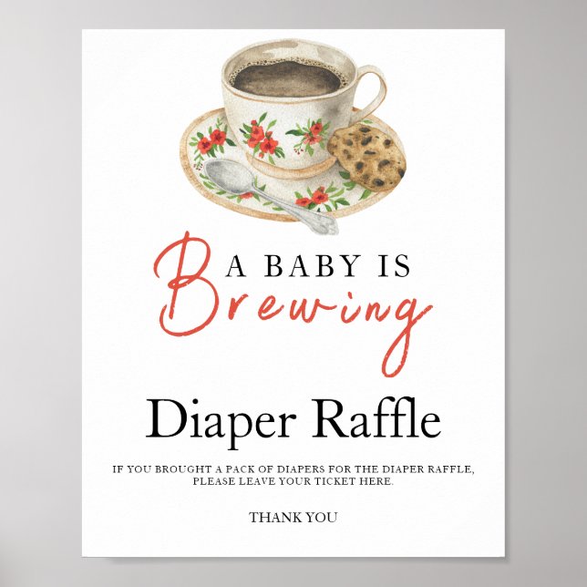 Póster Baby is brewing coffee baby shower diaper raffle  (Frente)