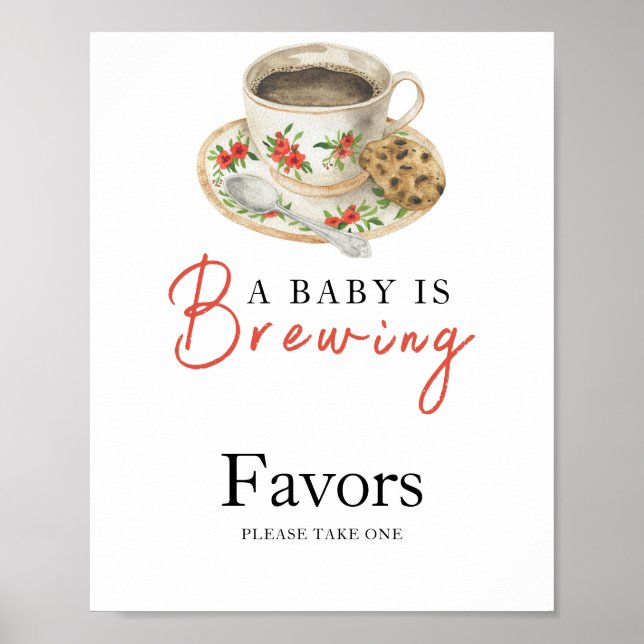 Póster Baby is brewing coffee baby shower FAVORS (Frente)