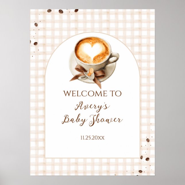 Póster Baby is Brewing Coffee Bean Theme Baby Shower (Frente)
