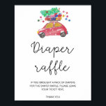 Póster Baby it's cold outside diaper raffle<br><div class="desc">Evergreen on red car diaper raffle sign. Matching items available.</div>