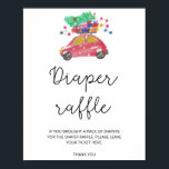 Póster Baby it's cold outside diaper raffle<br><div class="desc">Evergreen on red car diaper raffle sign. Matching items available.</div>