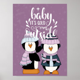Póster Baby It's Cold Outside Pingüinos Morados y Azules