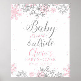 Póster Baby It's Cold Outside Pink Silver Baby Shower