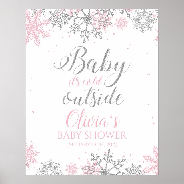 Póster Baby It's Cold Outside Pink Silver Baby Shower (Frente)