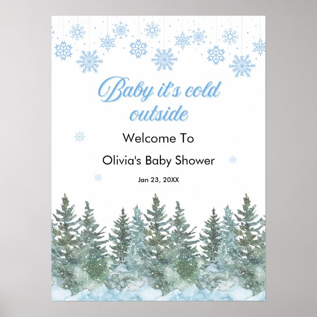 Póster Baby It's Cold Outside Winter Baby Shower Welcome  (Frente)